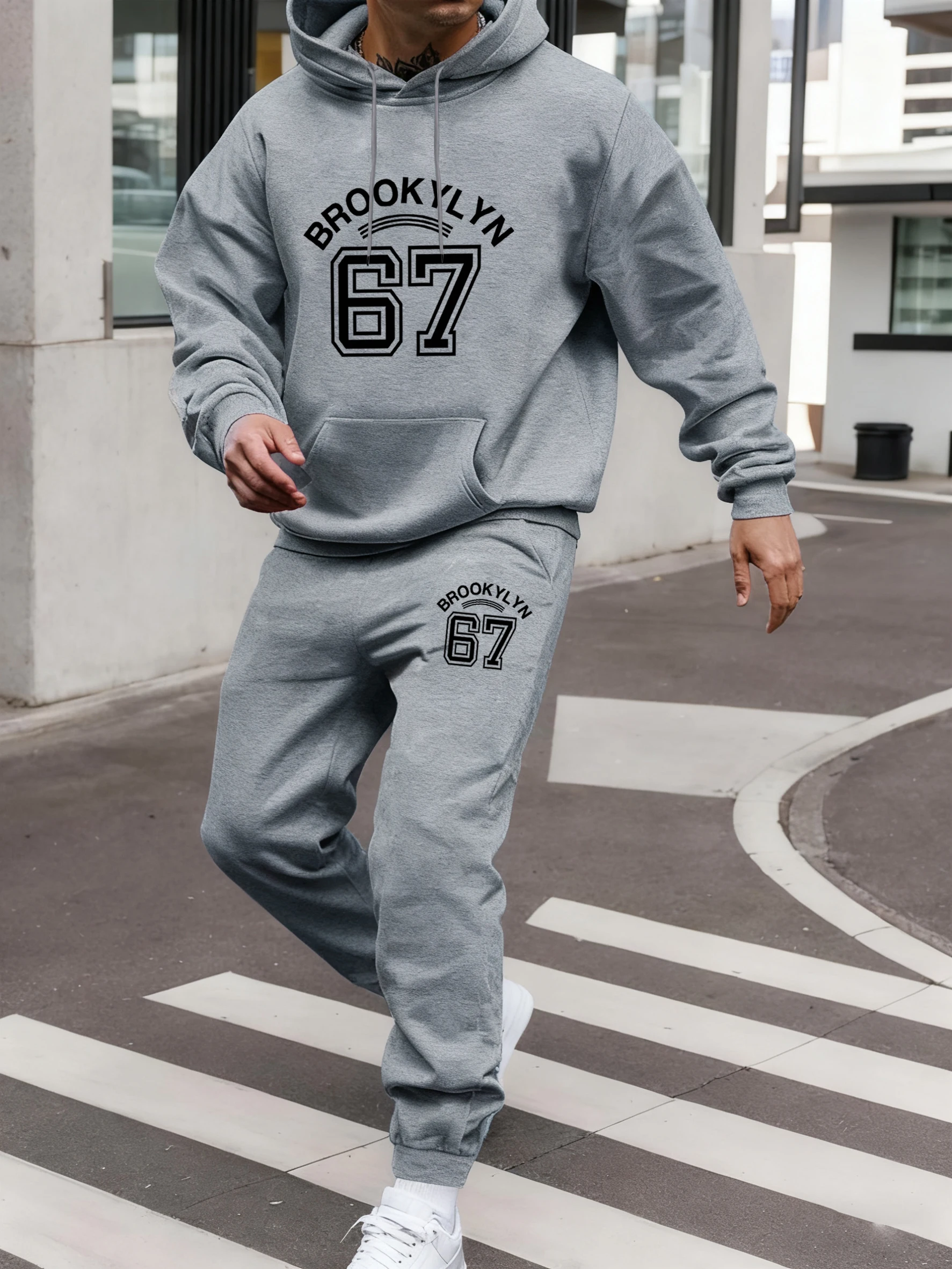 

Brooklyn Letter 67 Art Print Hoody Suit Men Fleece Soft Sweatshirts Pocket Casual Jogging Pants Autumn Comfy 2 Piece Set Clothes