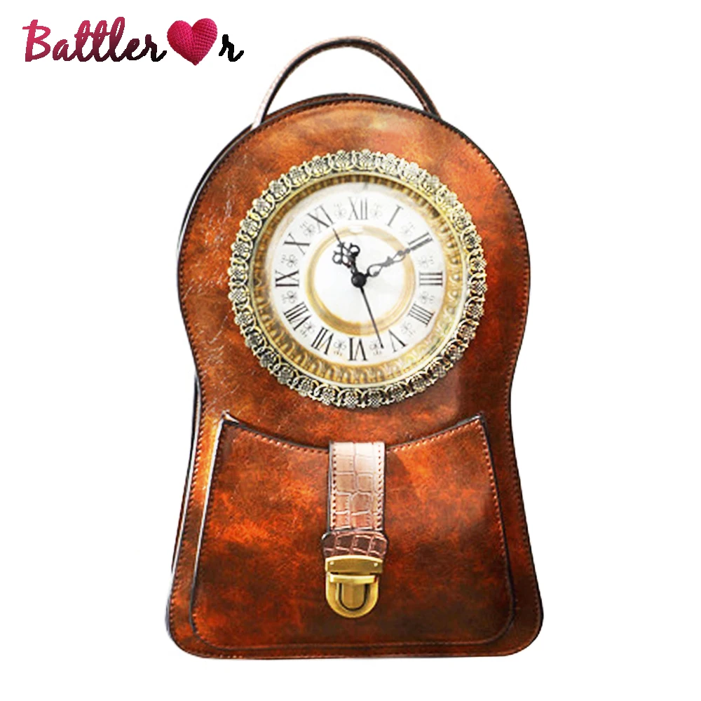 Vintage Real Clock Bag 2022 Womens Retro Punk Mochilas Mujer Moto Biker Backpack Femme Shouler Bagpack College School Backpacks