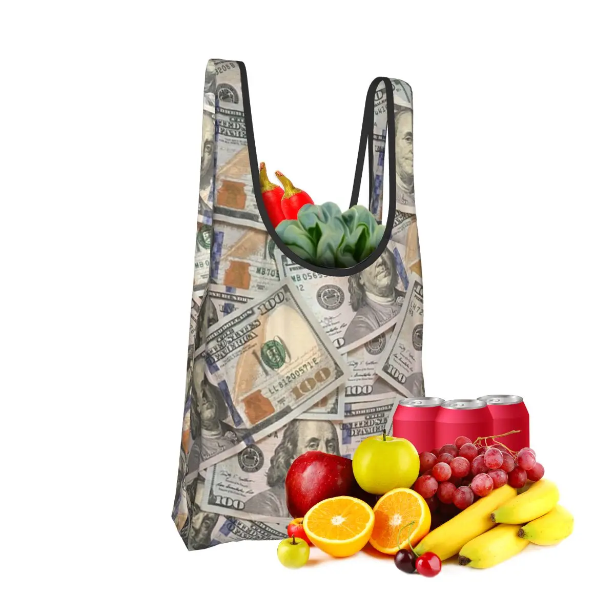 

Новая сумка для покупок со стодолларовыми купюрами и достопримечательными деньгами, портативные сумки-тоут, многоразовая сумка-шоппер на плечо, продуктовая сумка