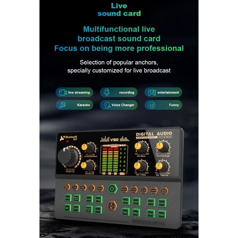 Superior-V90+ ZX775 Voice Changer Sound Card Set Mixer For PC For Smartphone For Live Streaming, Gaming