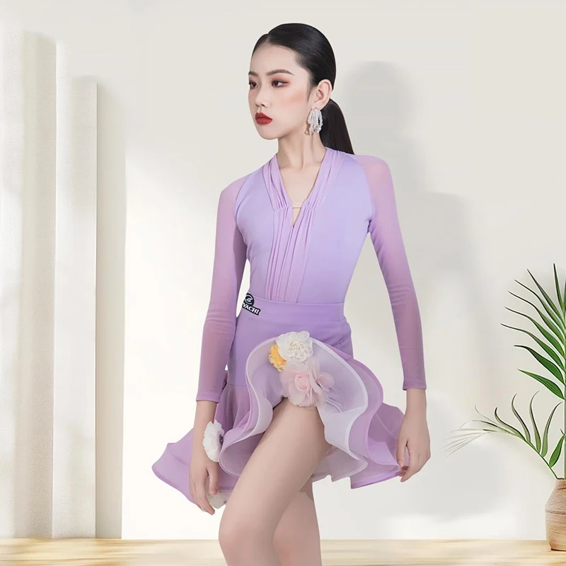 

2024, одежда для соревнований по латинским танцам для девочек, юбка из рыбьей кости с длинными рукавами, костюм для чача, румбы, танго, детское латинское платье DQS18185