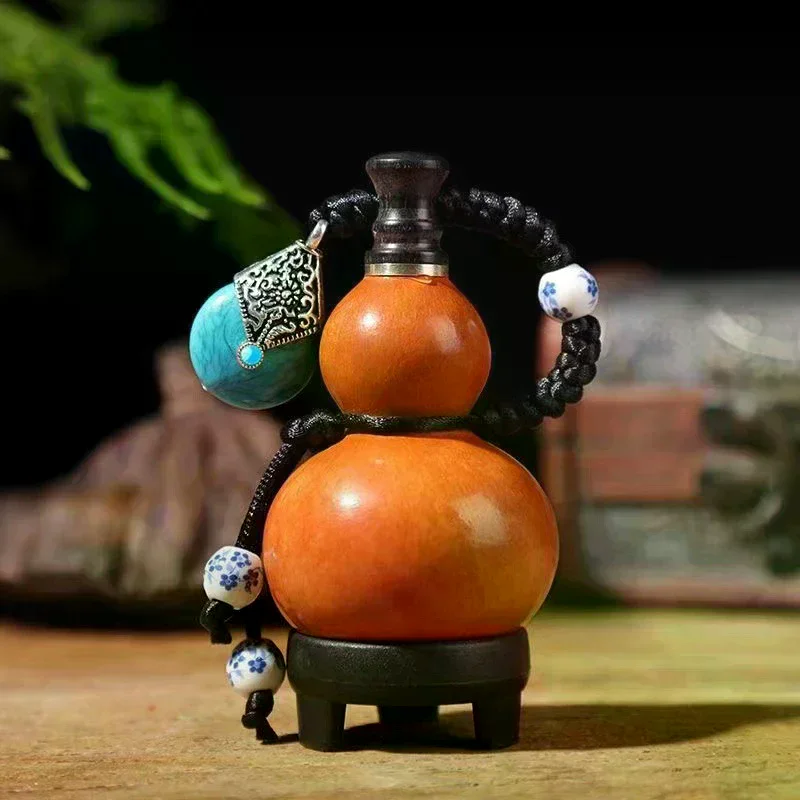 Portable Chinese Wooden Gourd Bag Charm Keychain Vintage Natural Mini Empty Gourd Backpack Accessories Home Decoration