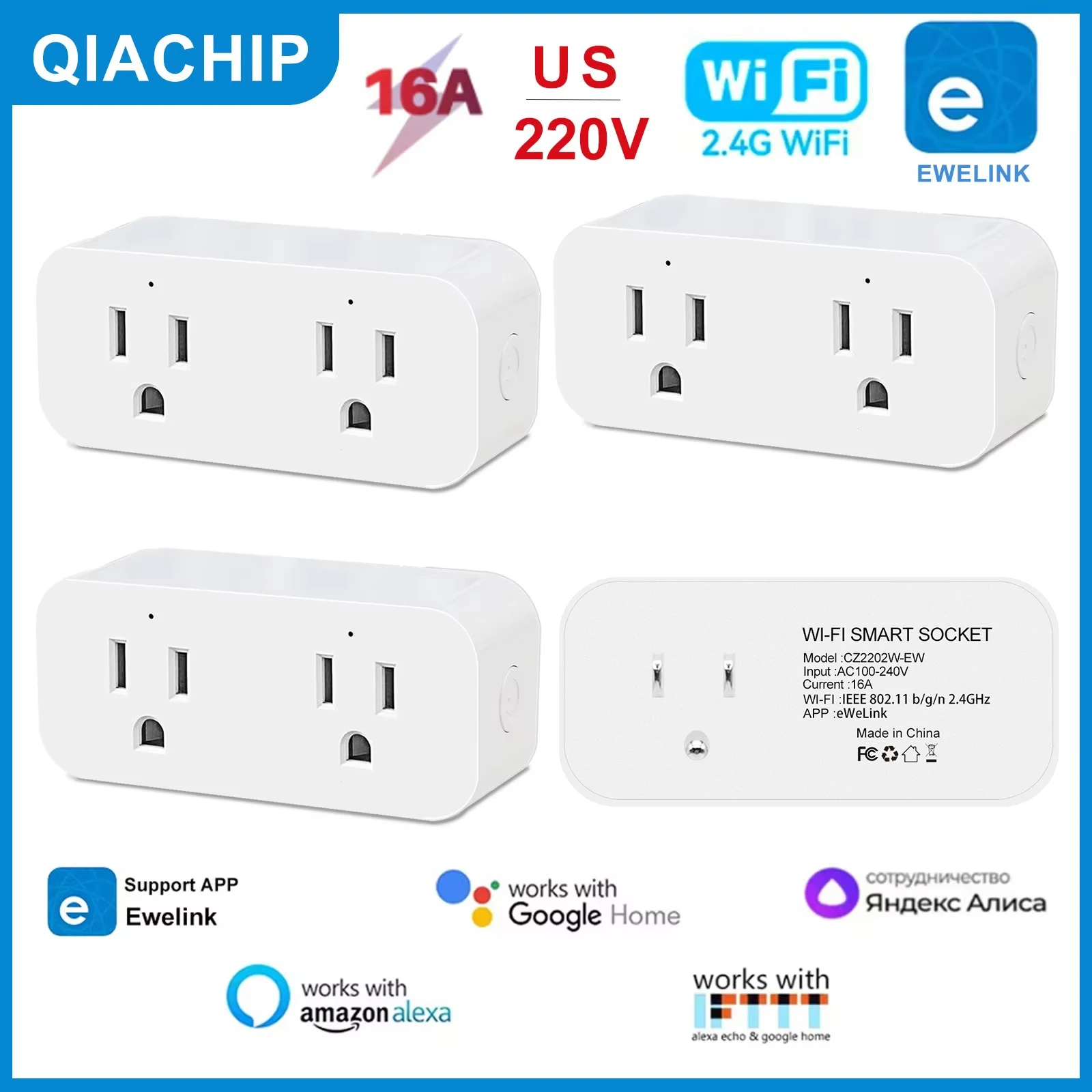 

Ewelink WiFi Smart Plug 16A US Smart Socket Voice Control Timing Function 2.4G remote control Work Works with Google Home Alexa