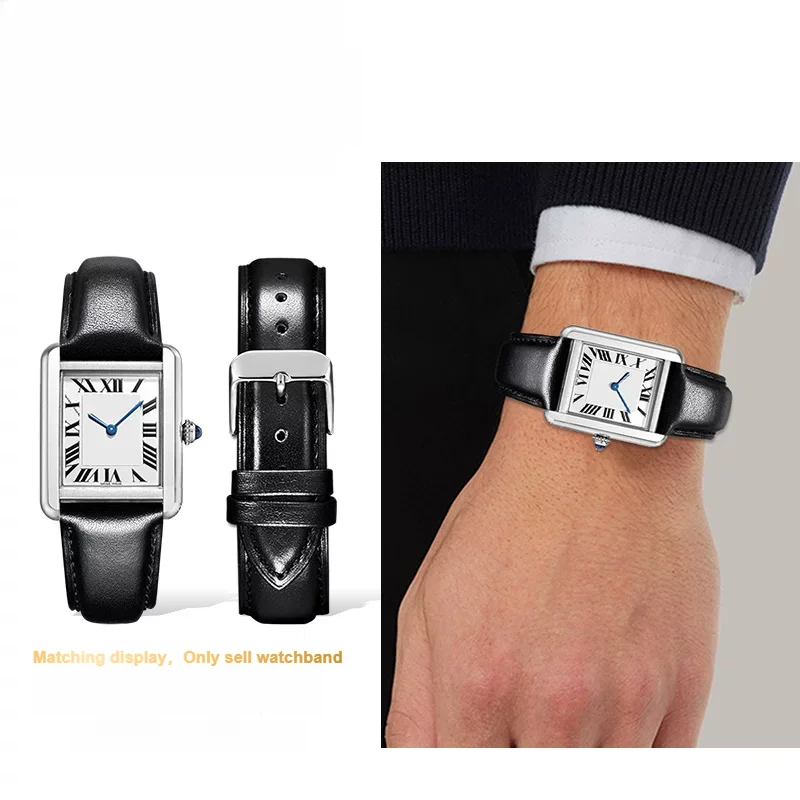 For Cartier TANk Solo London SANTOS Genuine Leather Watchband Cowhide Pin buckle Watch Strap Men Women Quick release Accessories view 4