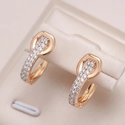 Kinel New Simple Natural Zircon Earrings for Women Daily Fine Jewelry 585 Rose Gold Color English Lock Clip Geometry Earrings