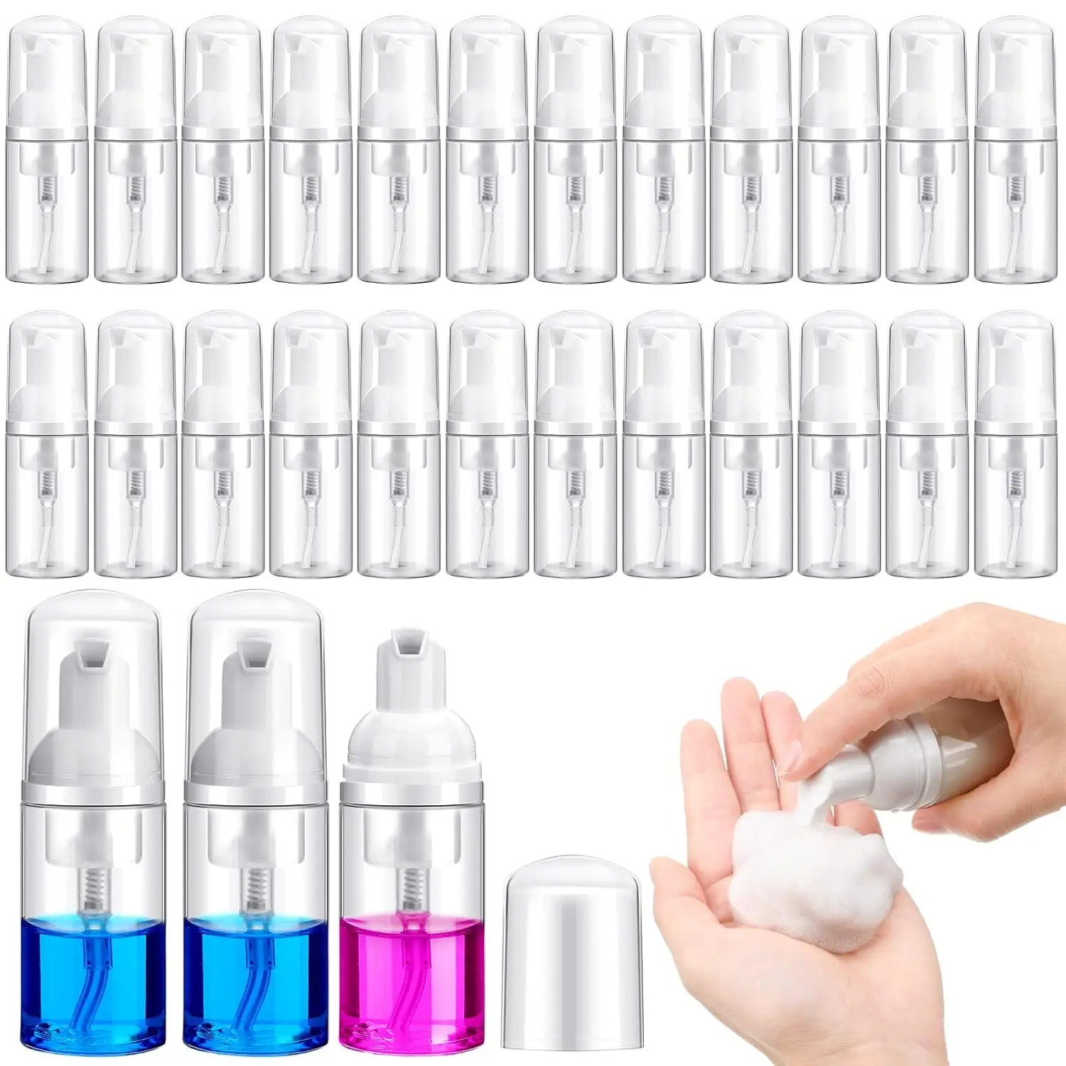 

24 Foam Pump Bottles 1 oz/30 ml Plastic Empty Dispenser for Travel Soap Hand Sanitizer Shampoo