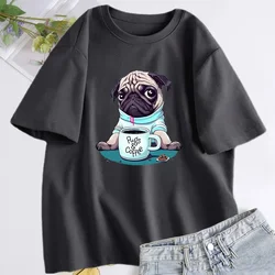 Pugs and Coffee Cotton T-Shirts Funny Dog Print Men Women Casual O-Neck Short Sleeves T Shirt Harajuku Unisex Tees Tops Clothing