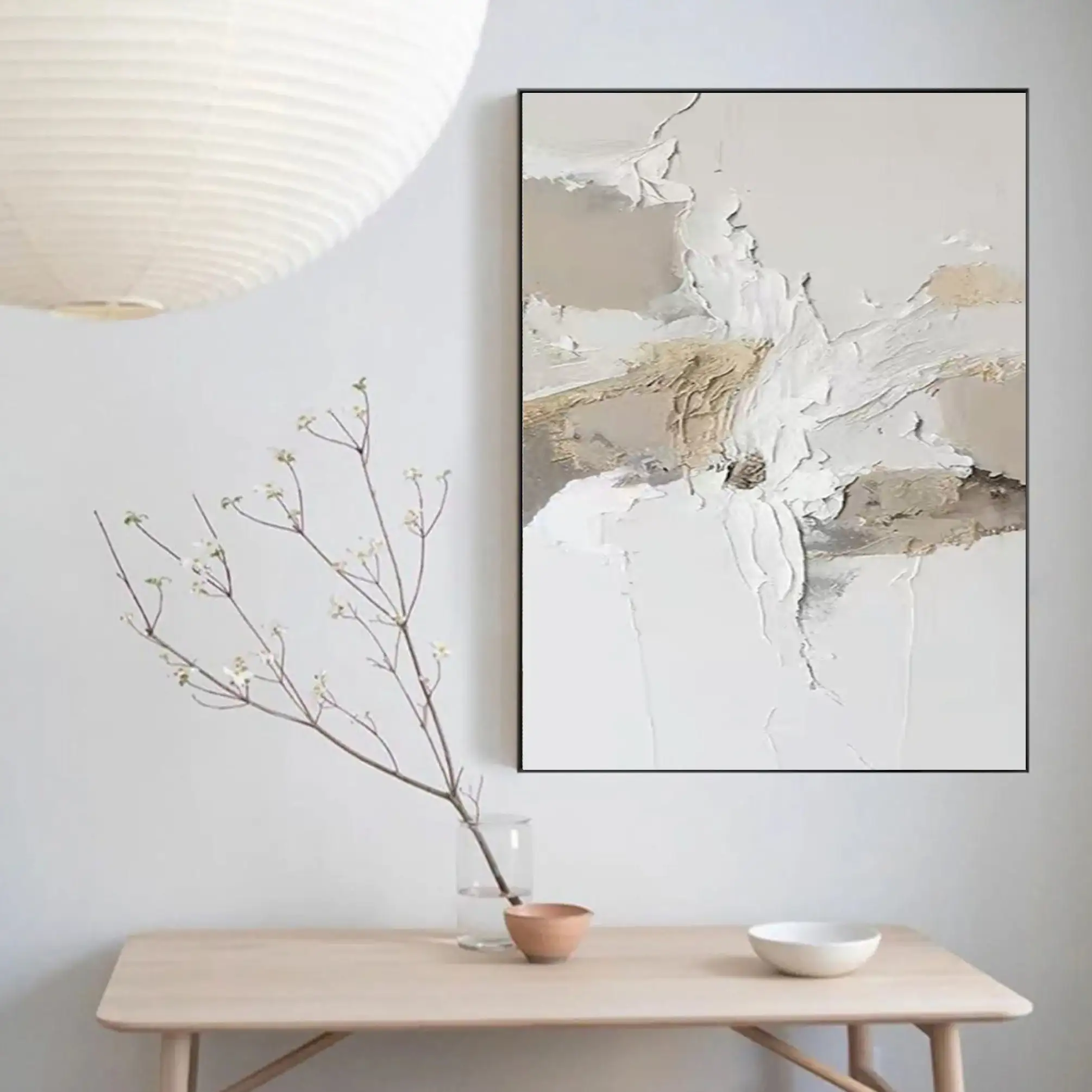 

Wabi Sabi Wall Art Beige and White 3D Textured Art White Texture Canvas Plaster Painting Abstract Minimalist Art Modern Decor