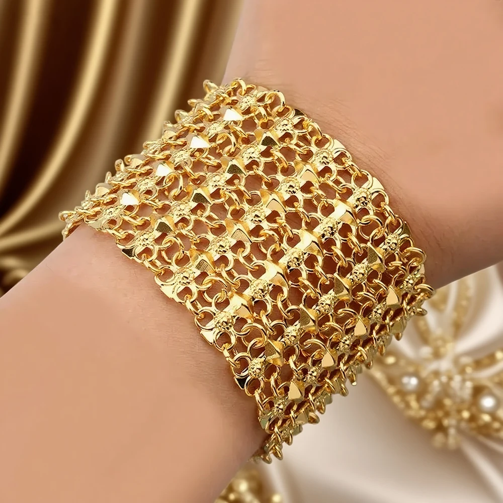 Handmade Kurdish Bridal Cuff Bracelet Gold Plated Ethnic Arabic Women Soft Metal Bangles Pulseras Mujer Turkish Bride Accessory