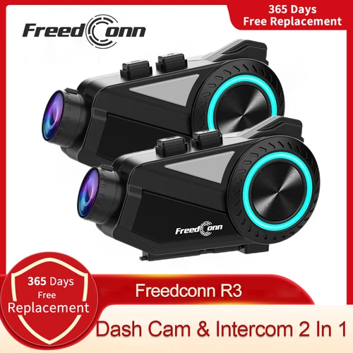 Imagen 1 del producto Freedconn R3 Pro casco de motocicleta auriculares grupo intercomunicador WiFi App 1440P motocicleta Dash Cam Motor Auto DVR