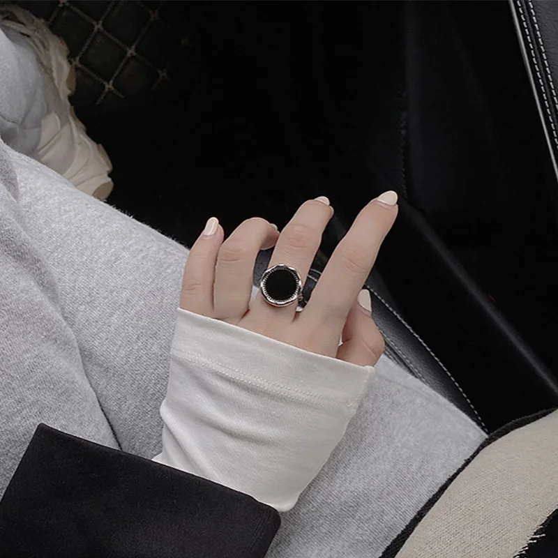 Foxanry Black Drop Glaze Round Rings For Women Couples Fashion Personality Minimalist Classic Daily Party Jewelry Gift Wholesale