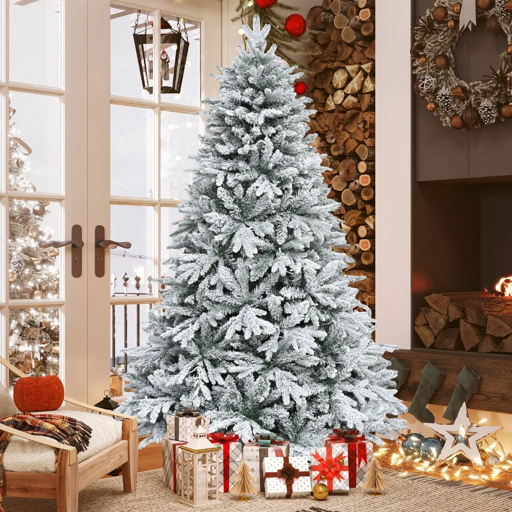 

6ft Pre-Lit Snow Flocked Artificia Christmas Tree w/1225 Branch Tips &260 Lights