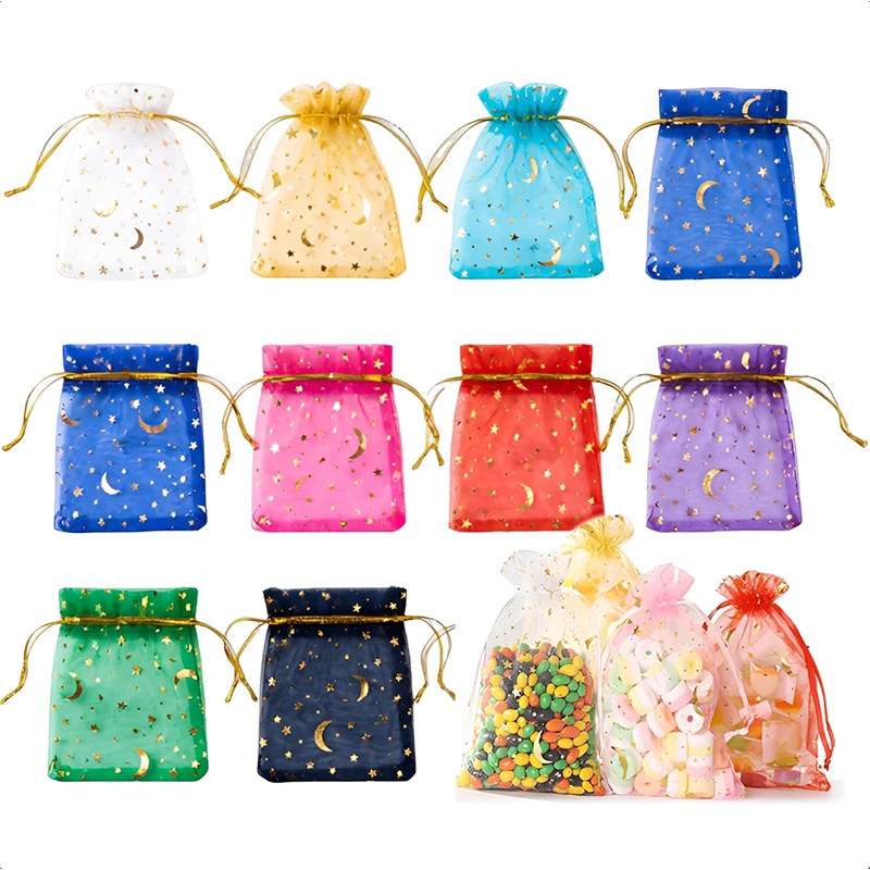 50Pcs Organza Drawstring Bags – Sheer Mesh Pouches Gift Wrap Sacks for Wedding Favors, Party Candy and Holiday Treats TMZ