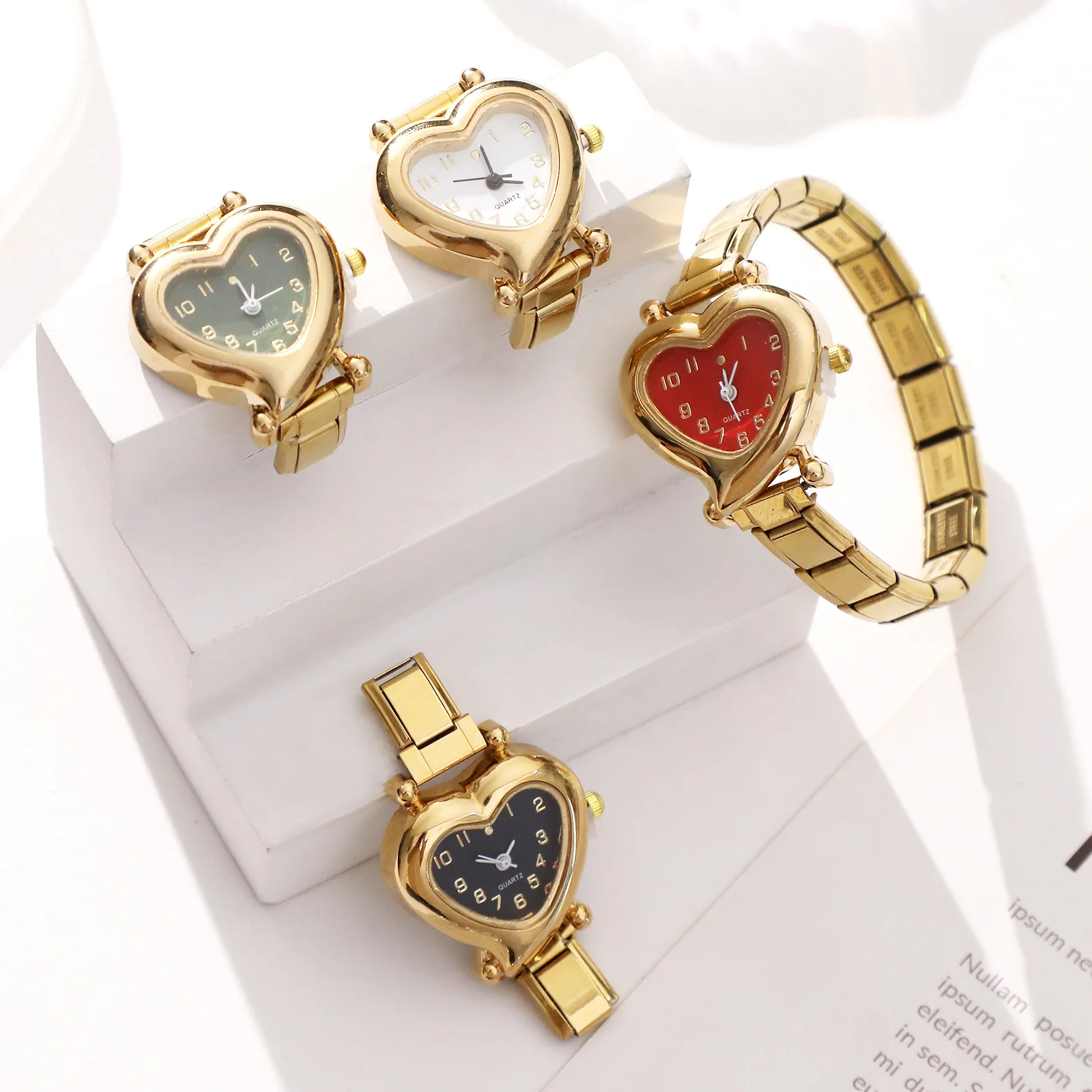 1PCS Women's Men's High Quality Stainless Steel Retro Golden Heart Shape Chic Design Watch Bracelet Bangle for Birthday DIY Gift