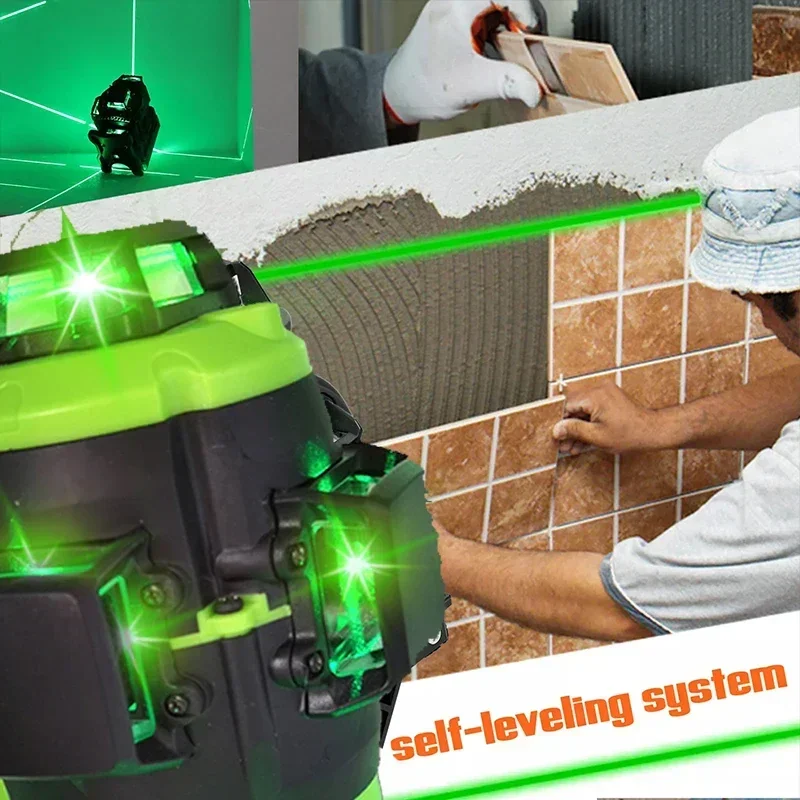 

Laser Level Machine Self-Leveling Radius Alternating 16 Lines Green Cross Lines Indoor Outdoor Horizontal Vertical 360 Rotatable