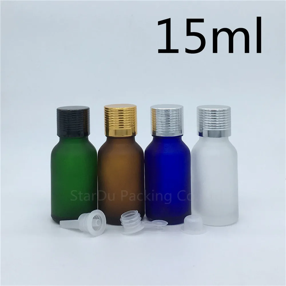 

Travel Bottle 15ml Green Blue Amber Transparent Frosted Glass Bottle, Vials Essential Oil Bottle With Aluminum Cap 10pcs/lot