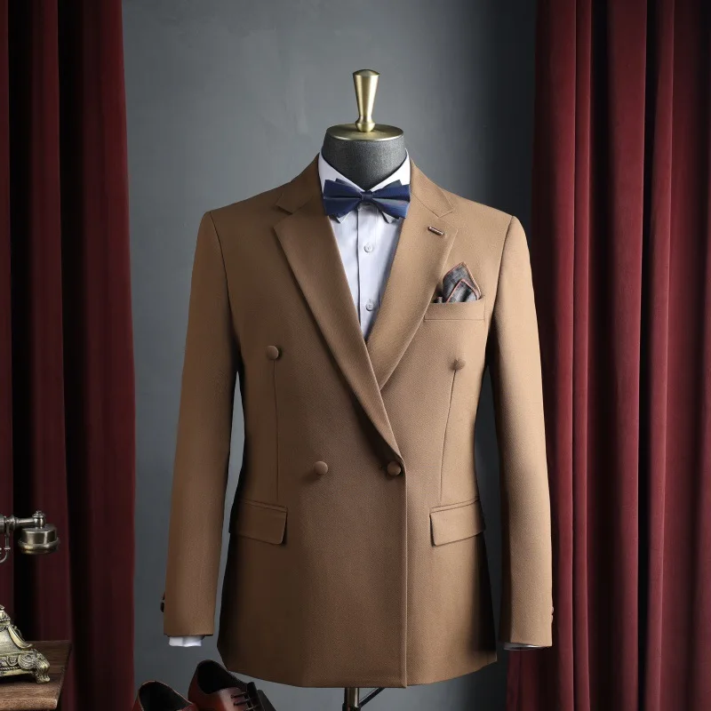 

KIDWHXR мужской костюм пальто новый отложной воротник карман тонкий мужской пиджак двубортный с длинным рукавом деловая повседневная мужская верхняя одежда