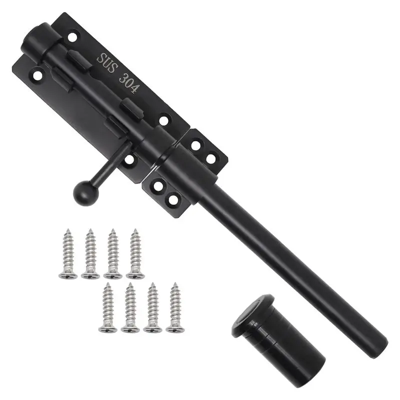 Heavy Duty Slide Bolt Gate Latch With A Padlock, Horizontal Bolt Latch Floor Latch Hardware And Lockable Black-AEF7