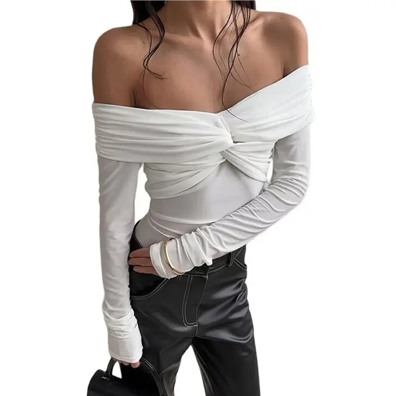 

CYL-Женская блузка с открытыми плечами и длинными рукавами, с узлом, элегантный топ для офиса или вечернего выхода