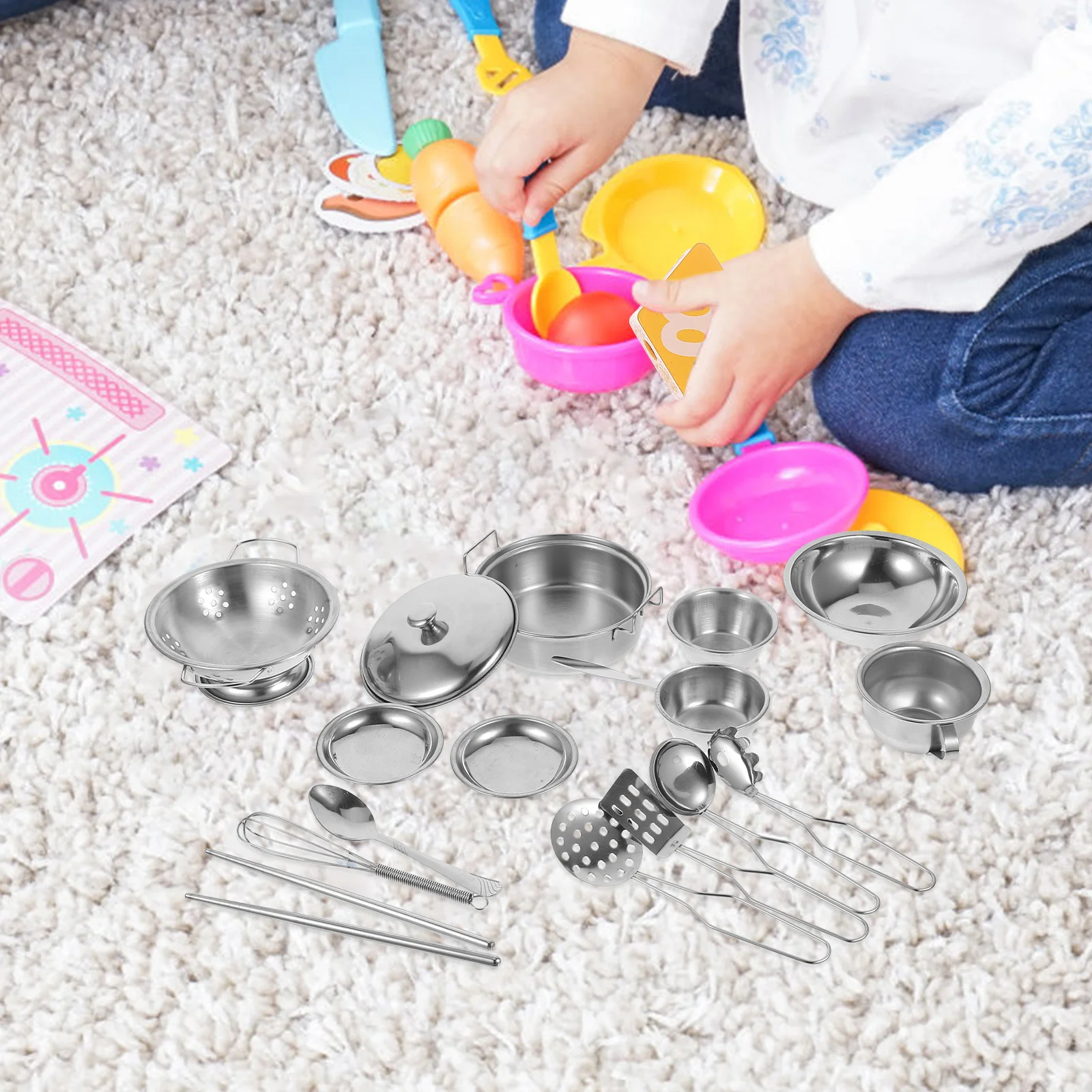 1 conjunto crianças brinquedo de cozinha utensílios de cozinha de aço inoxidável e talheres para crianças cozinha fingir brinquedo