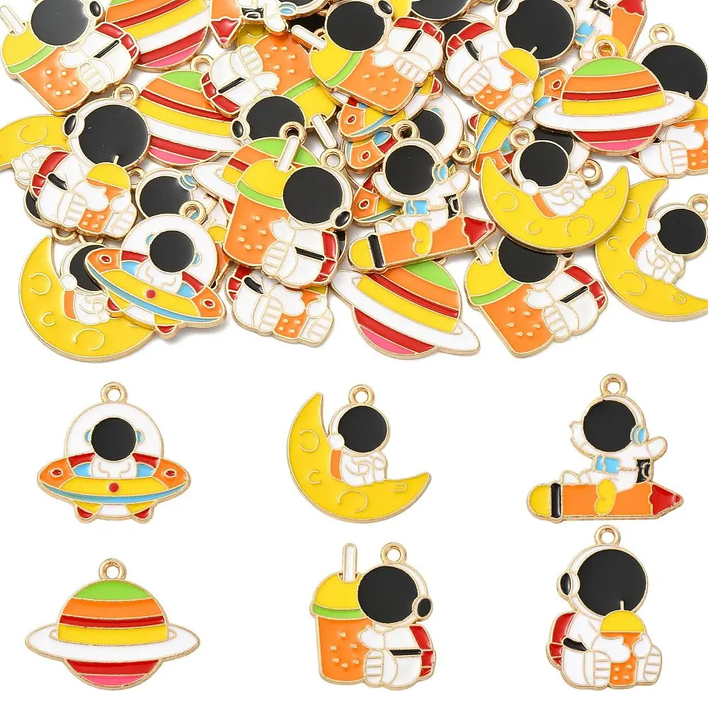 30pcs Mixed Enamel Space Astronaut Planet Charms Alloy Moon Pendants for DIY Bracelet Necklace Earring Decor Jewelry Making