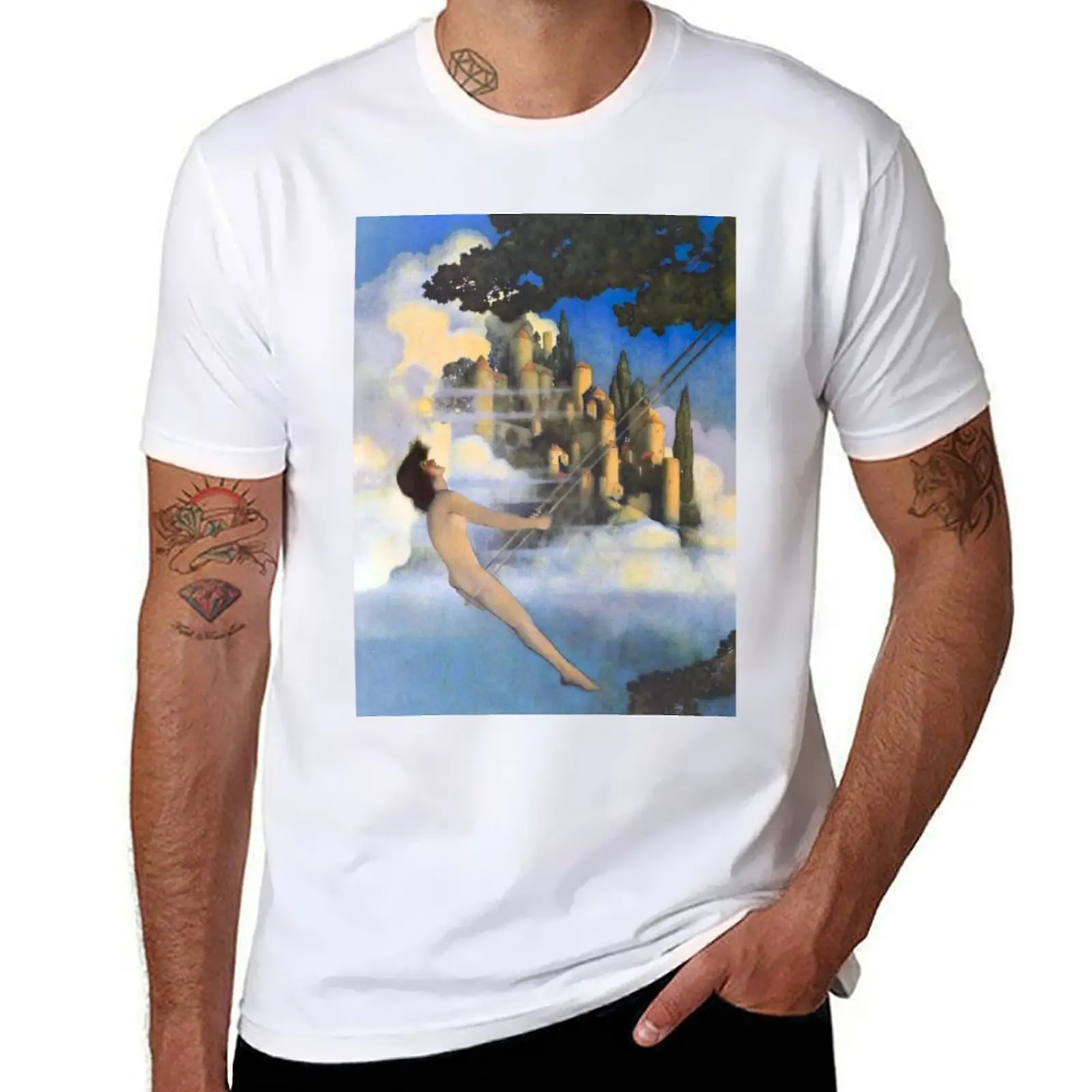 

Футболка Dinky Bird-Maxfield Parrish Midcentury art deco/nouveau с иллюстрацией, мужская повседневная футболка для мужчин, хлопковая футболка