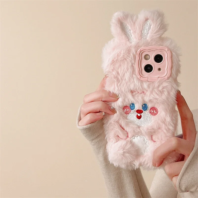 Plush Cute Rabbit Phone Case For Huawei Mate 60 Pro Mate 50 Mate 40 30 Pro Soft Warm Fur Camera tective Back Cover Case