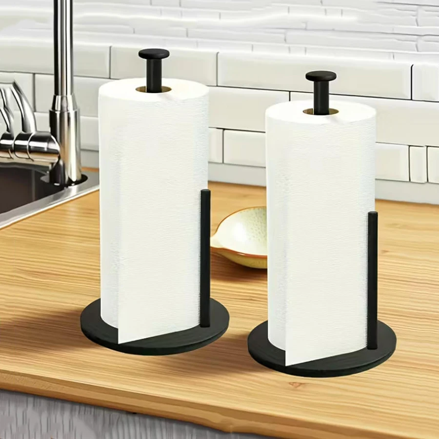 Stainless Steel Kitchen Roll Holder with Weighted Base - Heavy-Duty Countertop Organizer Space-Saving Design for Paper Towels