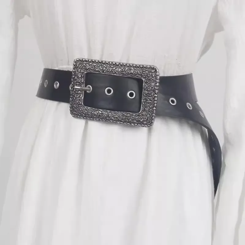 

Women's Fashion Black Vintage Buckle PU Leather Corset Female Cummerbund Coat Waistband Dress Decration Wide Belt J399