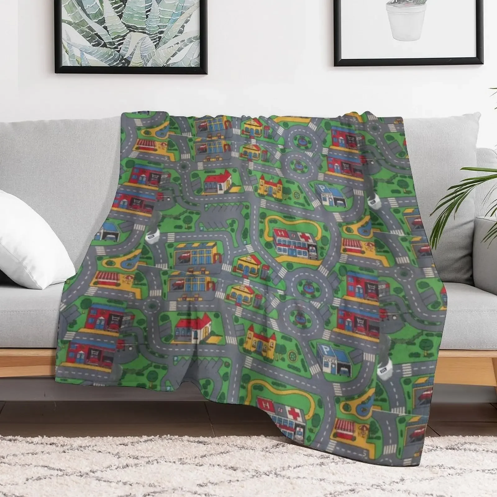 City Roads Map Play Rug Throw Blanket Lightweight Warm Blanket for Indoor Outdoor Use