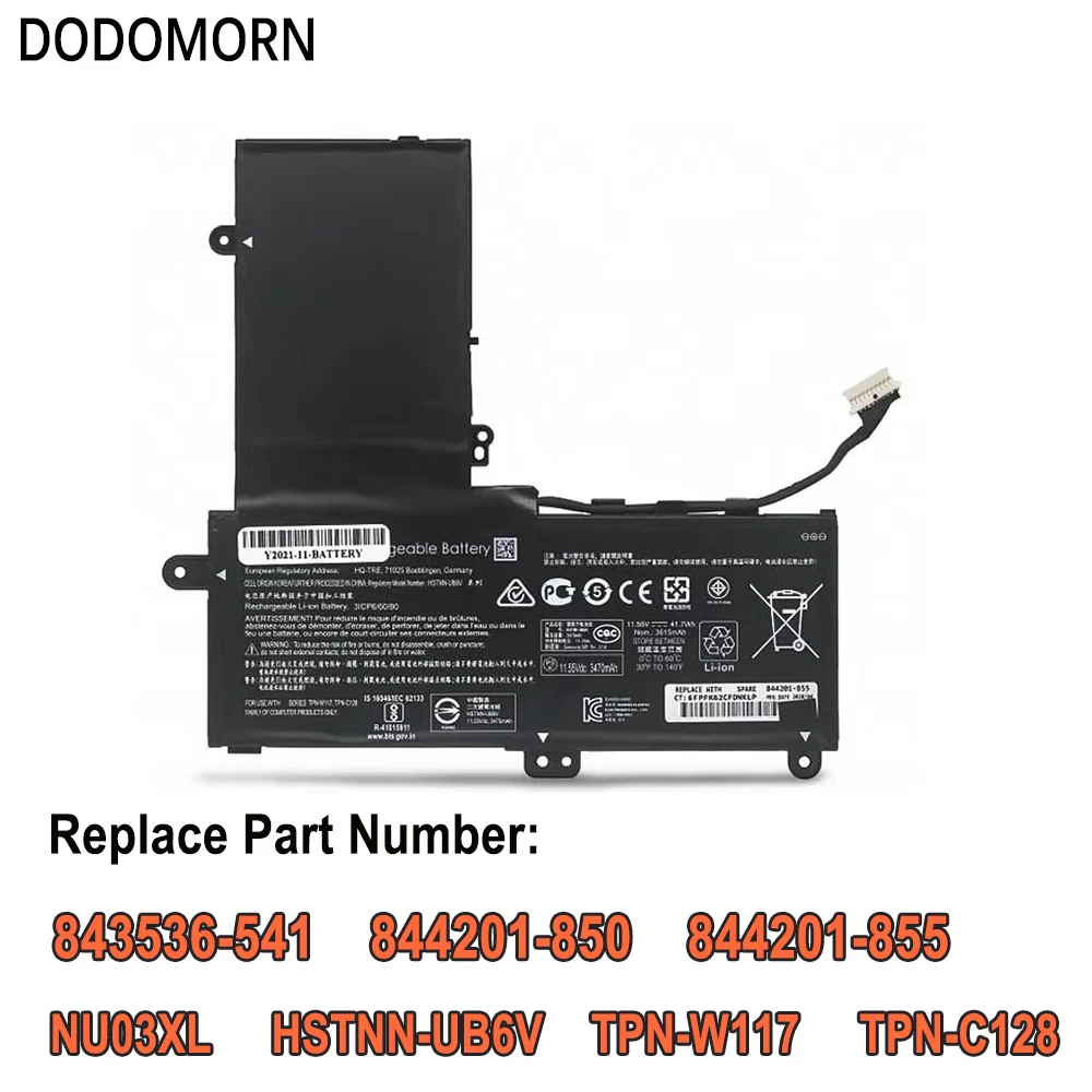 New NU03XL For HP Pavilion x360 Laptop HSTNN-UB6V TPN-W117 TPN-C128 843536-541 844201-850 844201-855 Rechargeable Li-ion Battery