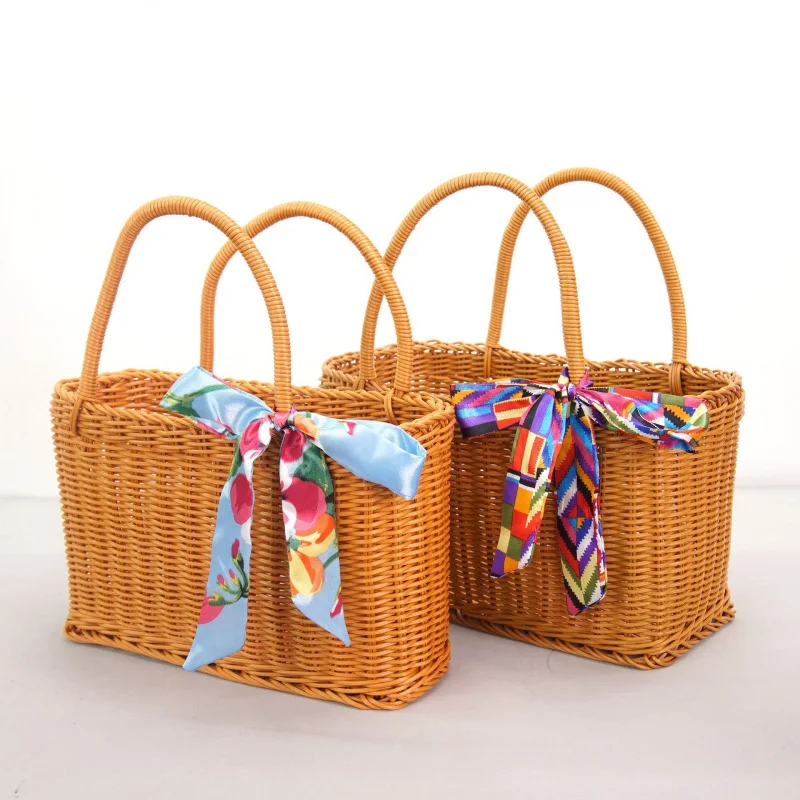 

Picnic outdoor cane imitation fashion shopping storage basket rattan weave bag Japanese and Korean pastoral style