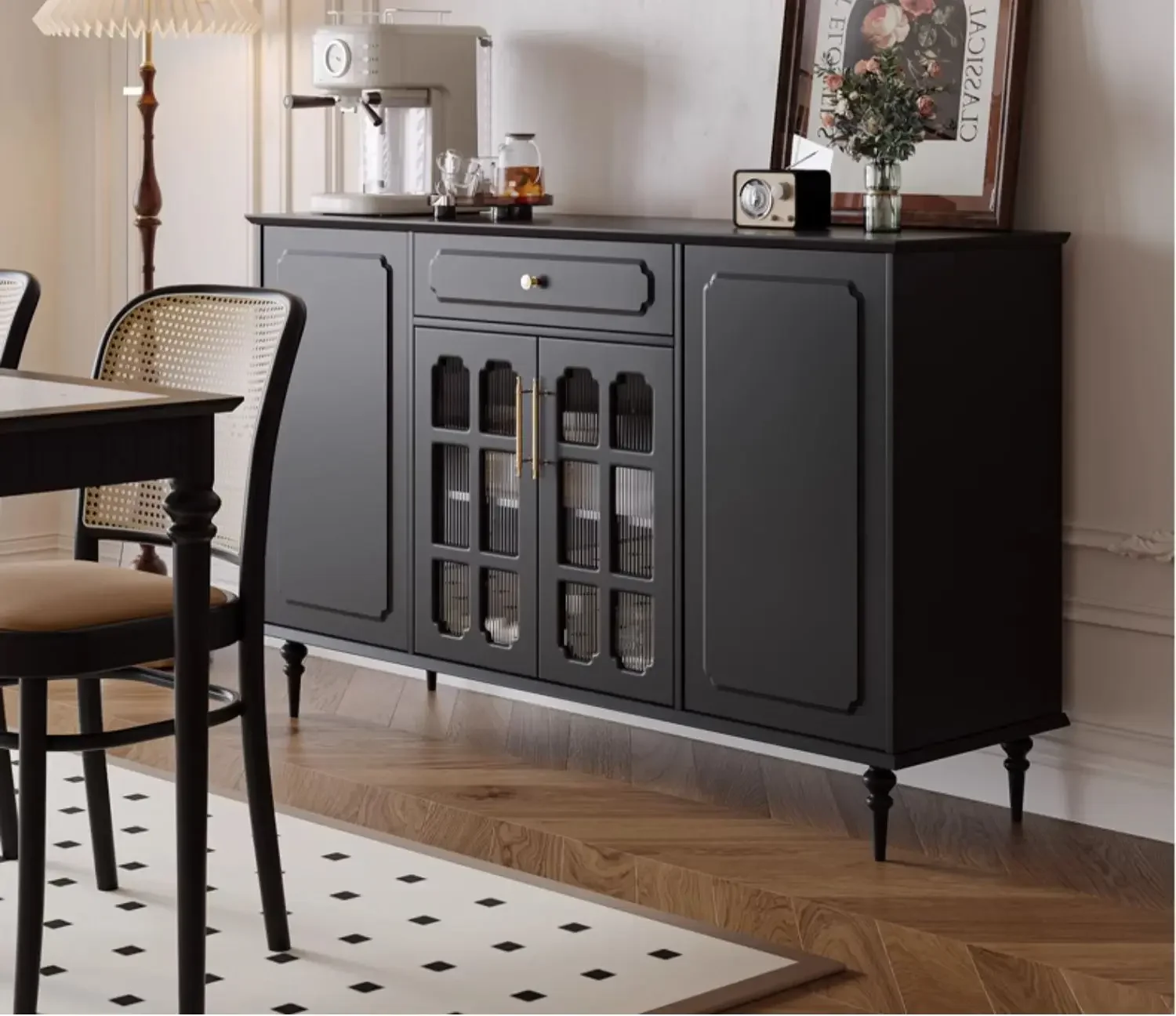 

Ретро-ресторан, современный простой шкаф для хранения вещей, черный средневековый многофункциональный чайный шкаф