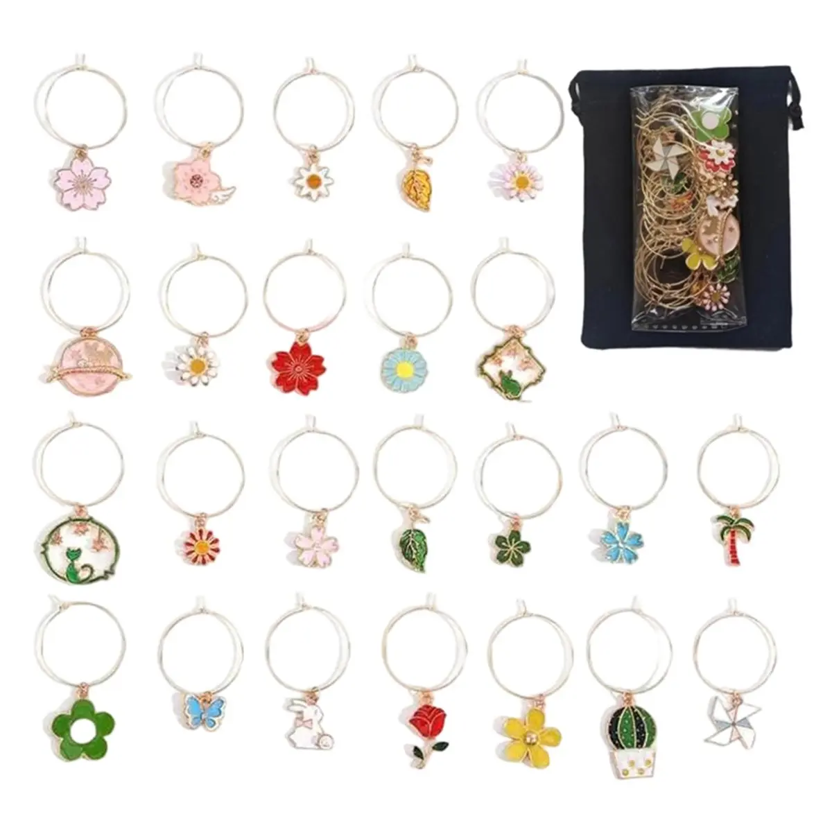 2026 New 24pcs Summer Beach Wine Glass Charms Fun Identifier Tags for Stem Glasses for Parties