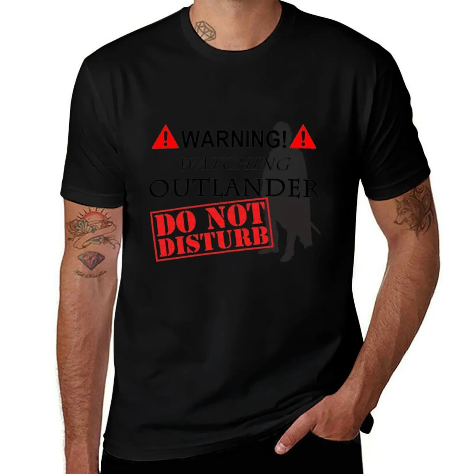 Warning Watching Outlander Do Not Disturb T-Shirt Active Sports Short Sleeve Cotton Shirt T-Shirt