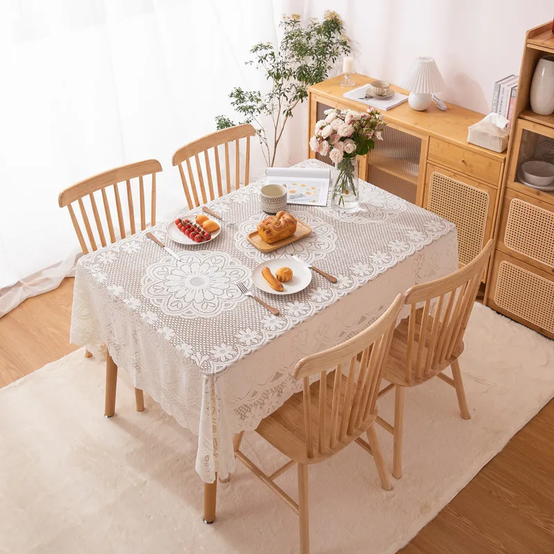 Retro Jacquard Hollow Out Tablecloth Polyester White Lace Table Cover Towel Photo Background Decoration Covers Fabrics