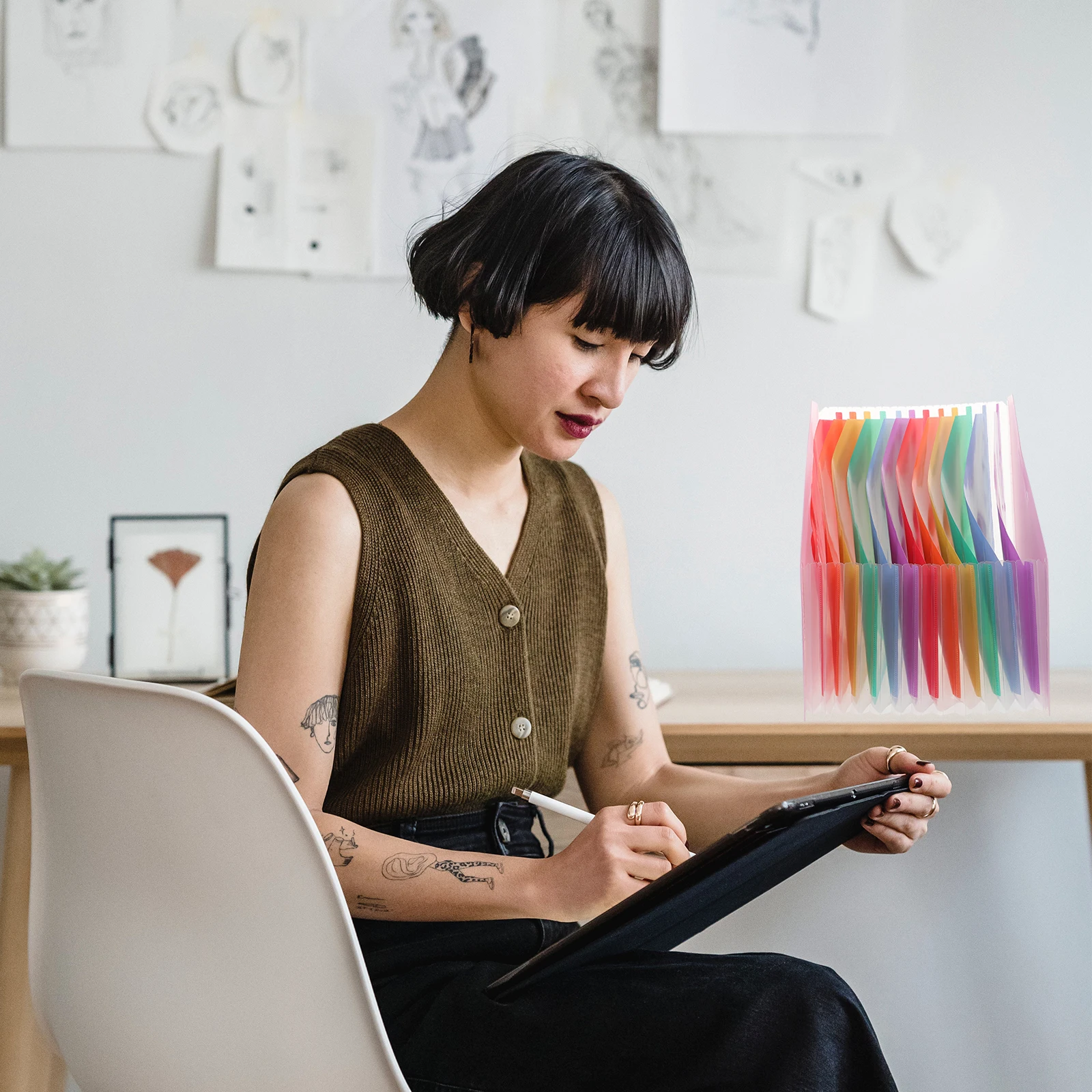 

Organisers Large Capacity Bag Accordion File Organizer Vertical Colorful Folders Office