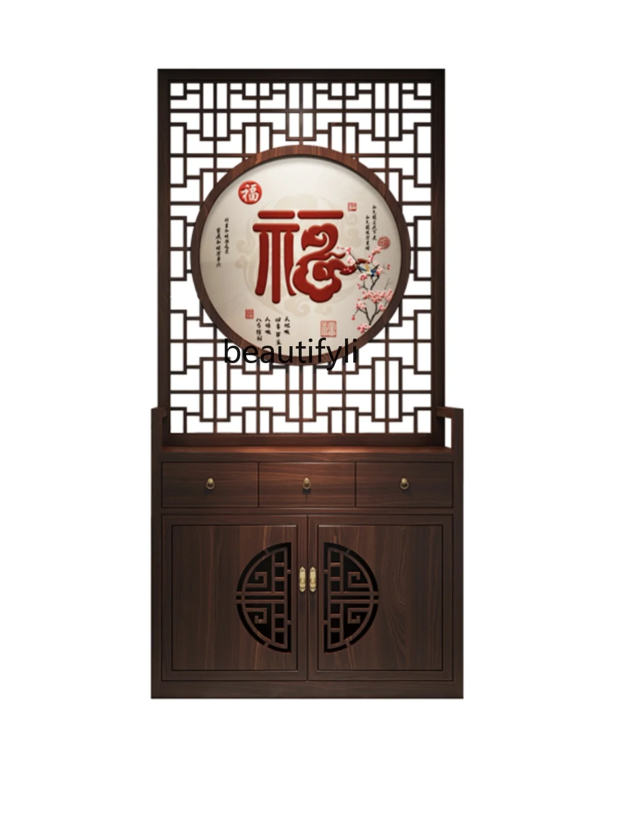 

New Chinese Style Grid Subareas Screens Simple Decorative Cover Entrance Living Room Entrance Cabinet Shoe Cabinet Integrated