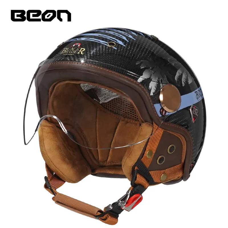 BEON New Arrival BR13 Summer Carbon Fiber Open Face Helmets Motorcycle Unisex Adult Light Weight Scooter E-bike Helmets Casque