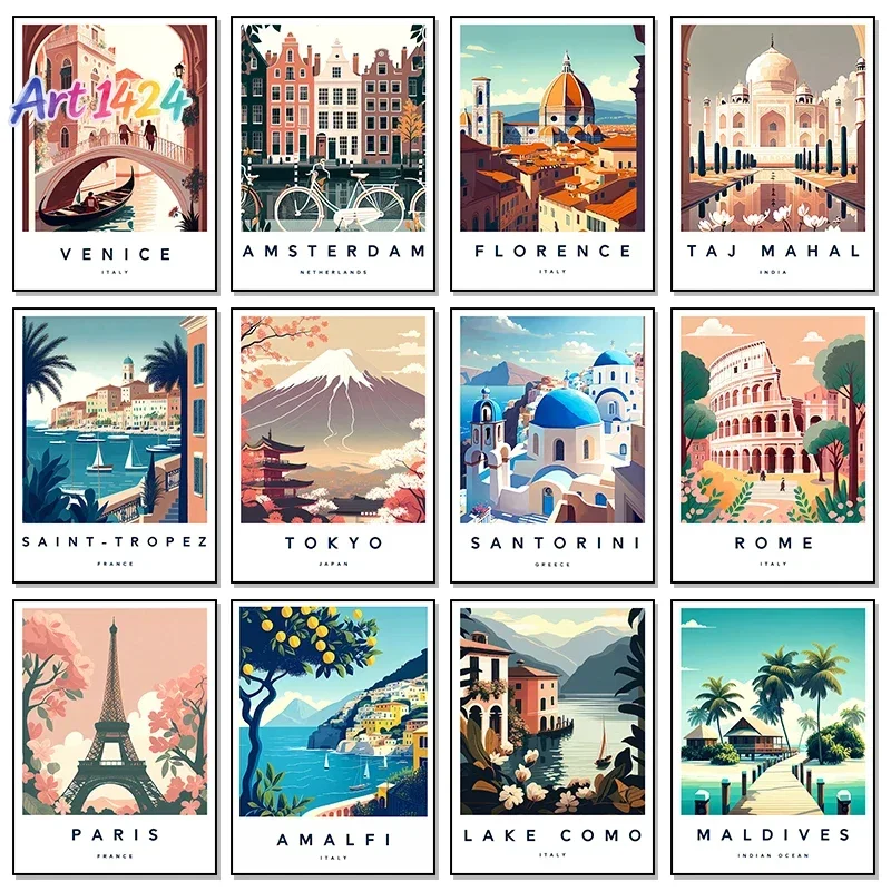 Florence Italy Europe TraveI City Landscape Poster Print Amalfi Rome Tuscany Sardinia Canvas Painting Wall Art Room Home Decor
