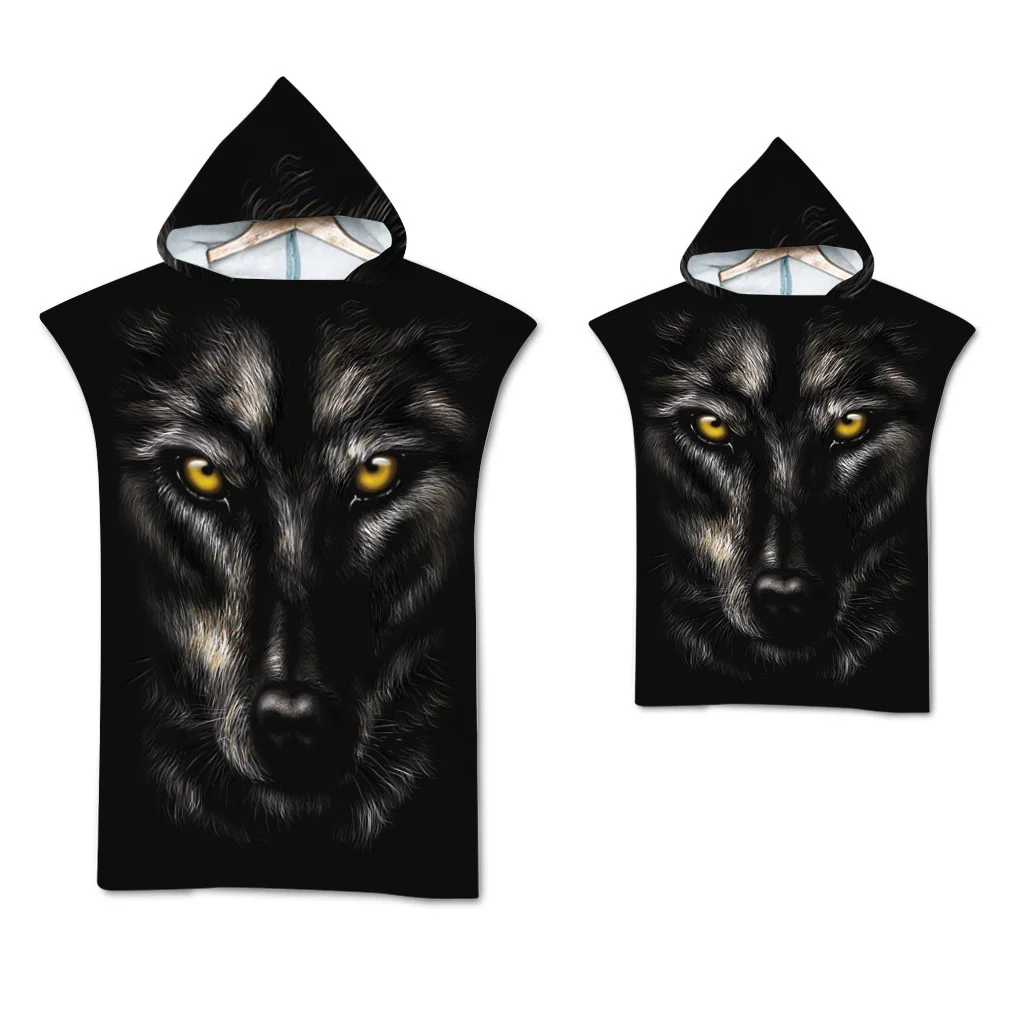 Wolf großes Strand tuch Badet uch schnell trocknende Handtücher Kapuzen mantel Neopren anzug erwachsenes Kind Eltern-Kind Poncho Bademantel zum Schwimmen Surfen – Detail 15