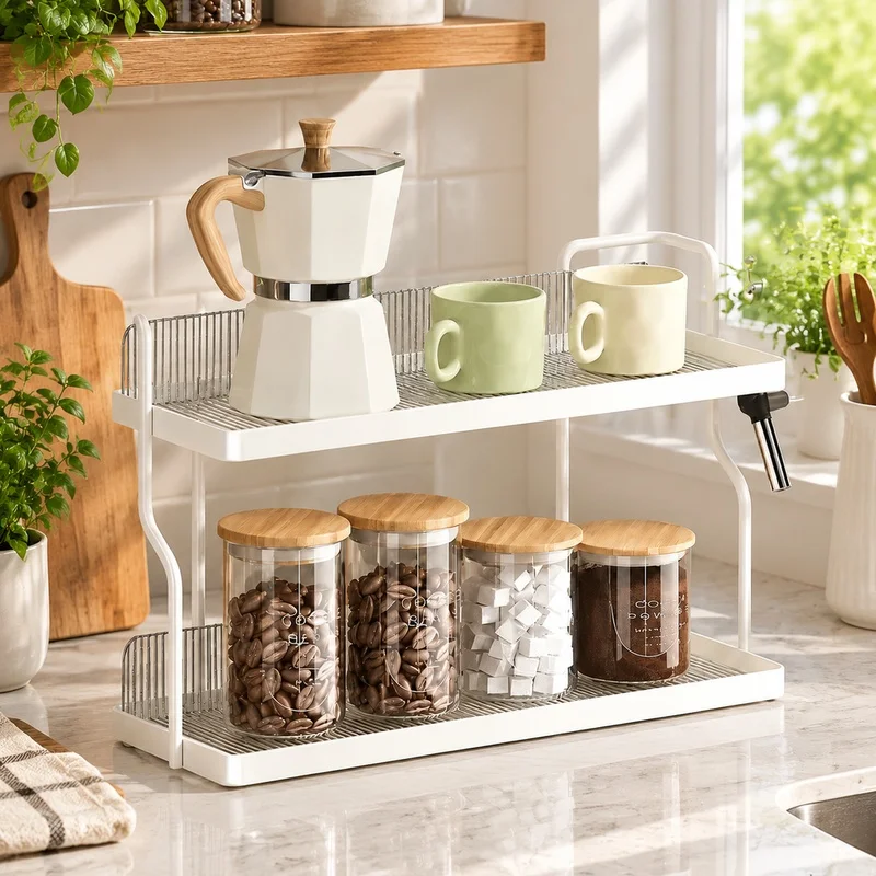 Clear Acrylic Two-Layer Spice Organizer for Kitchen Countertops - Sturdy Herb and Condiment Storage Rack