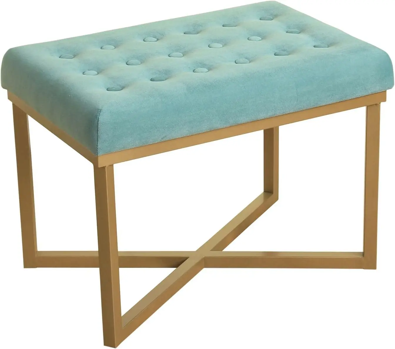 Home Decor | Upholstered Tufted Velvet Ottoman Bench | Ottoman Bench for Living Room & Bedroom, Teal 24 x 16 x 17-1/2 in