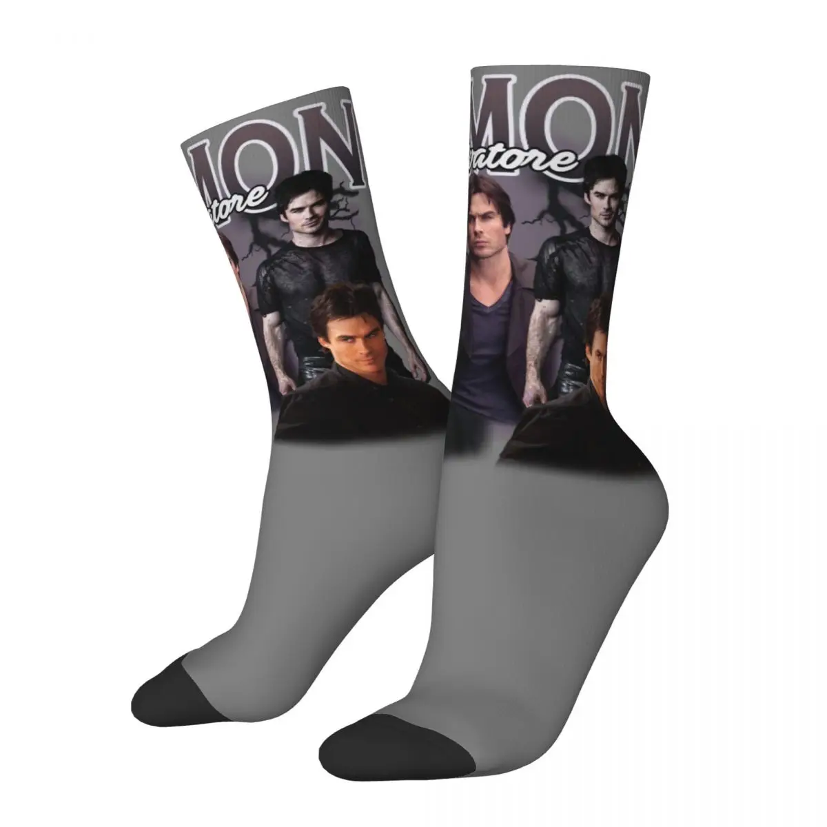 

Retro Damon Salvatore Basketball Socks The Vampire Diaries Ian Somerhalder Tv Series Crew Socks for Women Men Sweat Absorbing