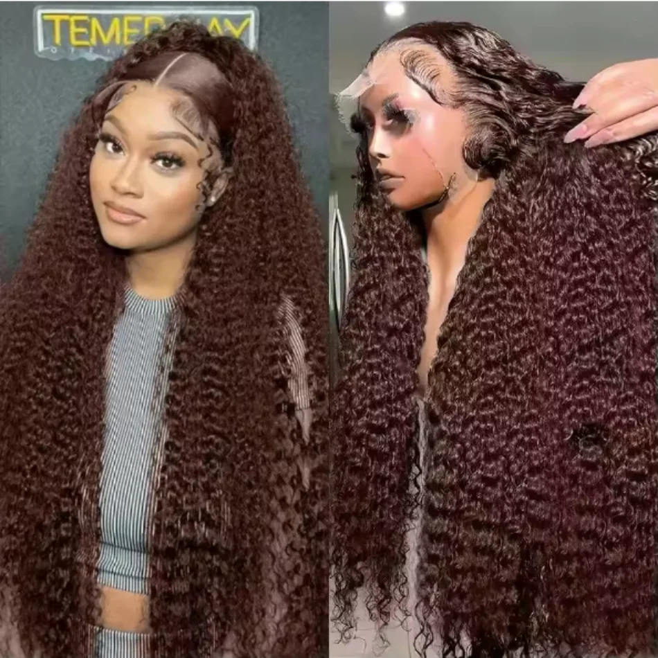 Chocolate Brown 13x6 Lace Front Wigs Glueless Kinly Curly Colored Human Hair Wigs On Sale 30 Inch Water Wave HD Lace Frontal Wig