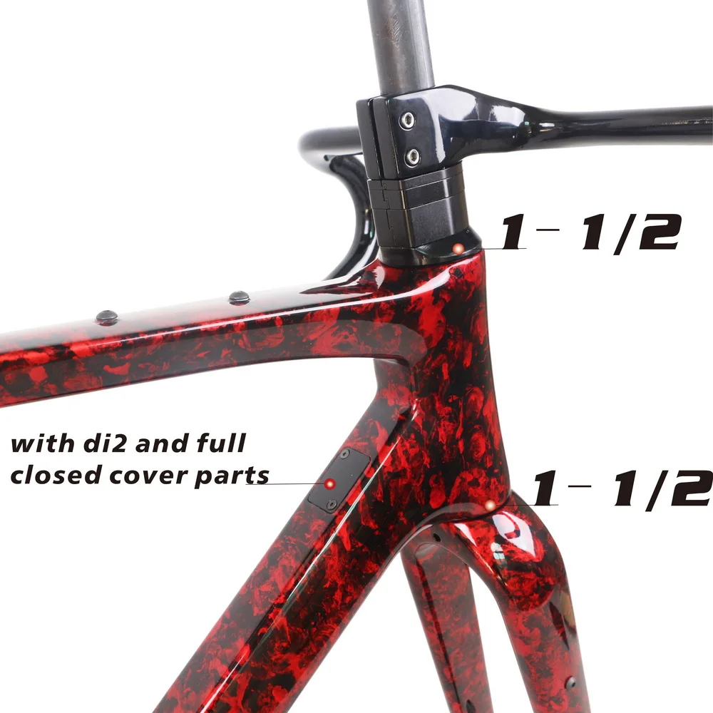 Full Internal Cable Carbon Toray T1000 BB386 Flat Mount Disc Brake Gravel Bike Frame GR044 Red Water Ripple Paint