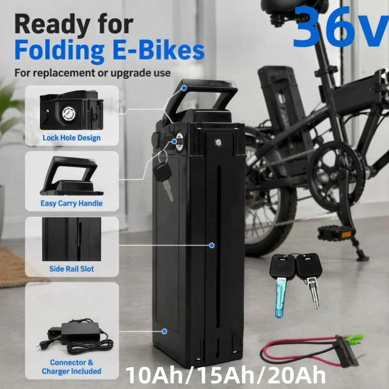 36VSilver Fish Fold‑Up Electric Bike Spare Battery Pack 21700 Lithium‑Ion Cells 10Ah 15Ah 20Ah Internal BMS Safety Circuit Board