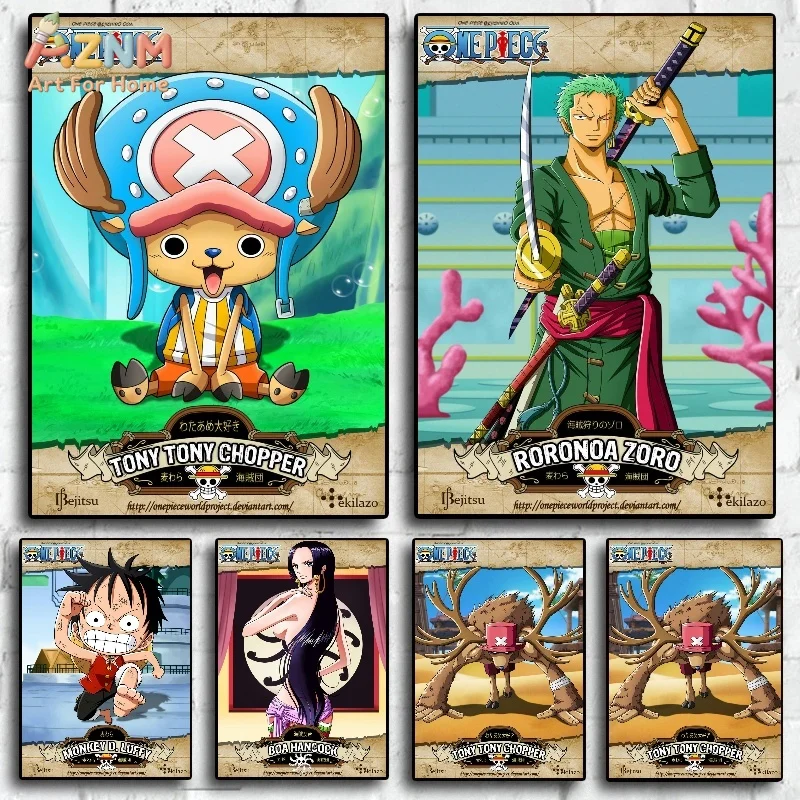 AZNM One Piece Tony Tony Chopper Cute Anime Frameless Canvas Wall Art, Straw Hat Crew Doctor Manga Home Living Room Decor Painti