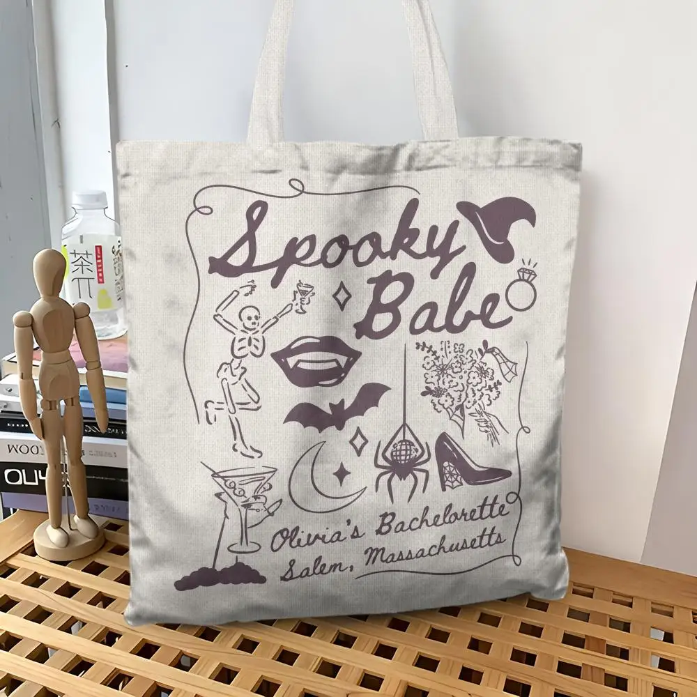 Retro Spooky Babe Collage Storage Bags Canvas Tote Bag Large Capacity Shoulder Bag Eco-Friendly Reusable Casual Handbag