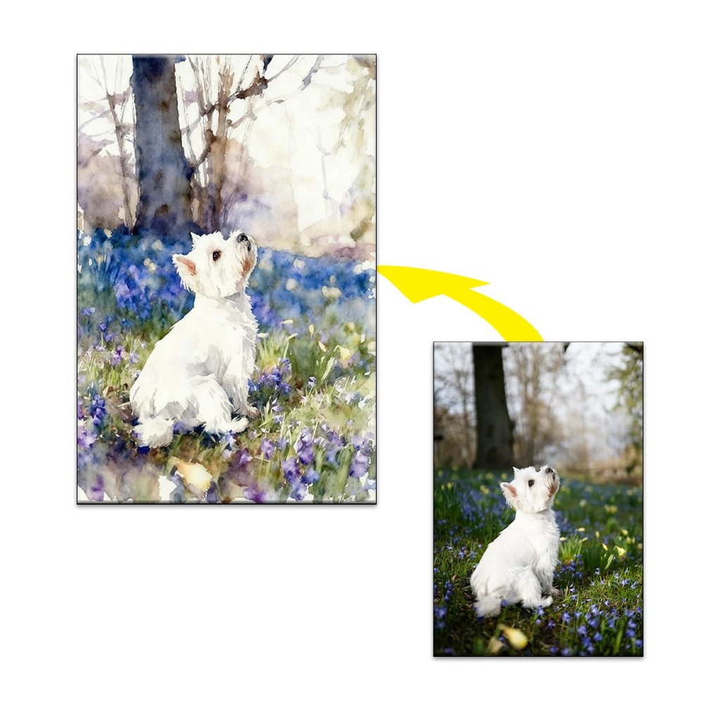 لوحة زوجين مخصصة من الصورة، صورة مائية مخصصة لذكرى الزفاف، هدية تذكارية للحيوانات الأليفة الفريدة، طباعة قماشية #3